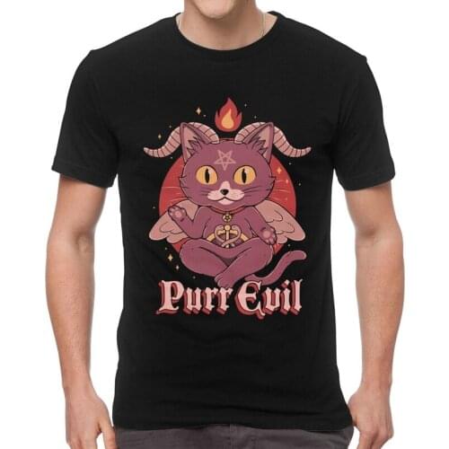 Funny Baphomet Purr Evil T Shirt Men Cotton Printed T-shirt Funny Tshirt Short Sleeve Kawaii Lucifer Occult Goat Tee Tops