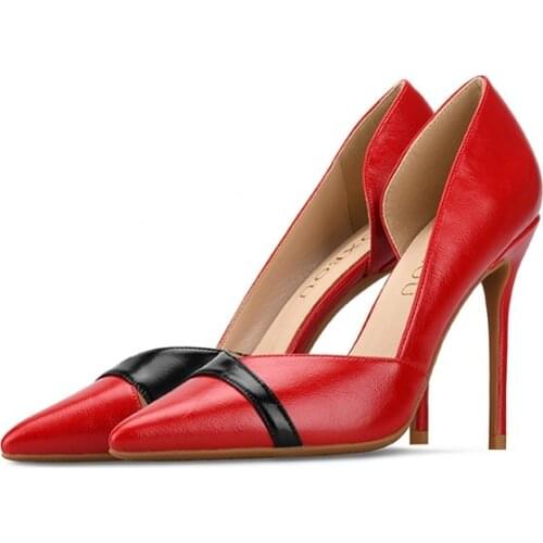 2019 Women Shoes High Heels Sexy Pointed Toe Slip-on Wedding Office Split Leather Handmade Plus Size 34-46 Pumps H0017