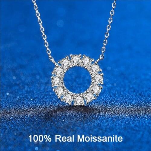 Real Moissanite Necklace Solid 925 Sterling Silver Diamond Circle Pendant Necklace for Women Men Promise Wedding Gift Jewelry