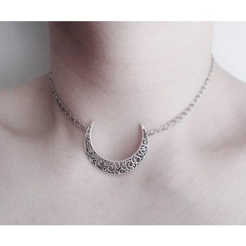 Crescent Necklace, Moon Necklace, Gothic Necklace, Gothic Jewelry