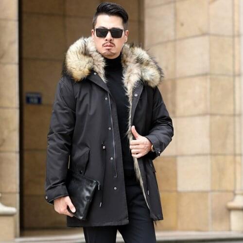Winter pie surmounting ferret inner fur coat in a long detachable faux fur coat hooded Nick jacket faux leather men fur coat