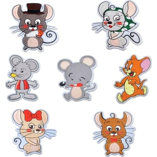 1Pcs Sweet Mouse Embroidery Iron On Patches Fabric Stickers Sew On Badges For Jeans Pants DIY Clothing Patch Decoration