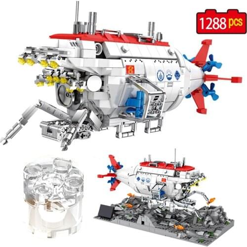1288pcs City Technical Deep-sea Manned Submarine Jiaolong Building Blocks Detector Missile Bricks Toys For Boys Gifts
