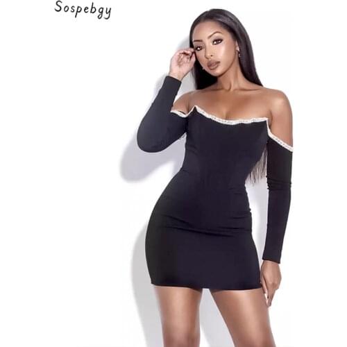 2021 Spring High Quality Womens Mini One Shoulder Long Sleeve Sexy Rhinestone Decoration Bandage Celebrity Runway Party Dresses