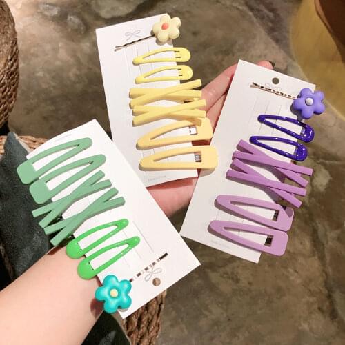 7 Pcs/set Sweet Flower Hairpins Fashion Solid Metal Drop Hair Clips for Women Girls Candy Color Bangs Barrettes Hair Accessories