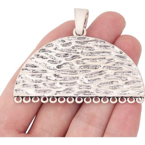 5 x Tibetan Silver Large Hammered Semicircle Porous Connectors Charms Pendants for Necklace Jewelry Making Accessories 53x65mm