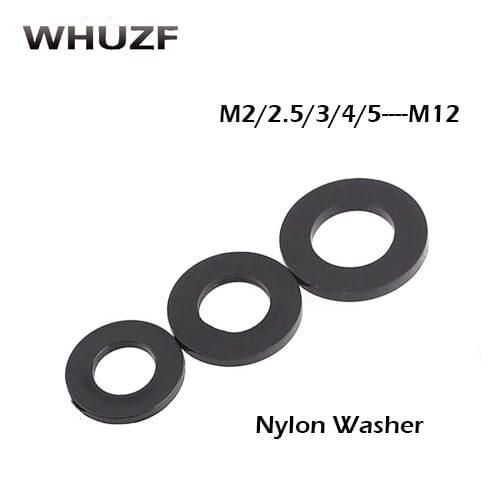 50pcs Nylon black washer M2 M2.5 M3 M4 M5 M6 M8 M10 black Plastic Nylon Washer Plated Flat Spacer Washer Gasket