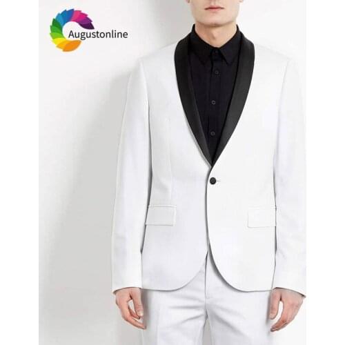 Custom Made White Groom Tuxedo Black Shawl Lapel Men Suits Wedding Suit Man Blazer Jacket Pants 2Piece Slim Fit Costume Homme