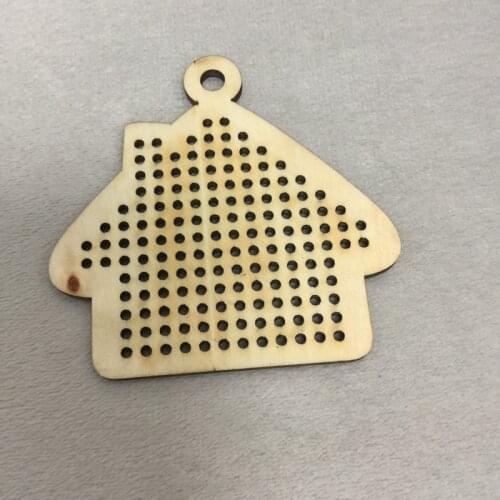 Free shipping 50 pcs house shape cross stitch blank wooden christmas decoration 80mm