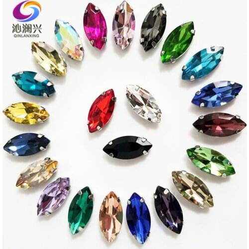 Free shipping mix color Horse eye shape good quality Glass Crystal sew on claw rhinestones,Diy Clothing accessories