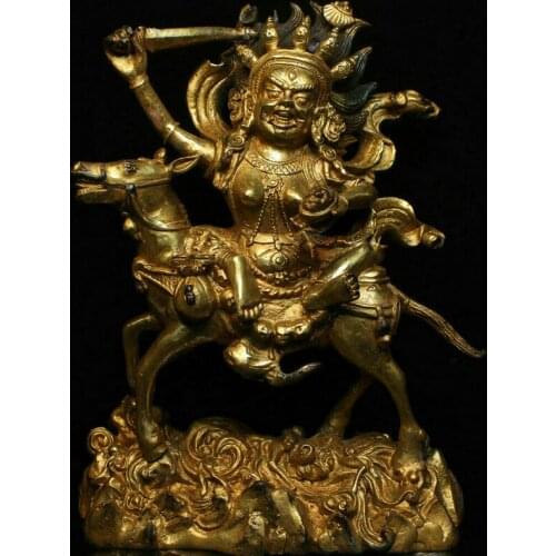 Free shipping Old Tibet Buddhism Temple Bronze Gilt Palden Lhamo Deity Buddha Statue Sculpture