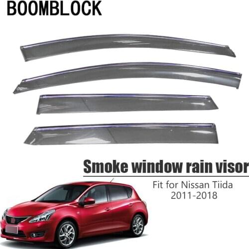 BOOMBLOCK 4pcs Car Covers Window Visor Sun Rain Wind Deflector Awning Shield ABS For Nissan Tiida 2011-2016 2017 2018