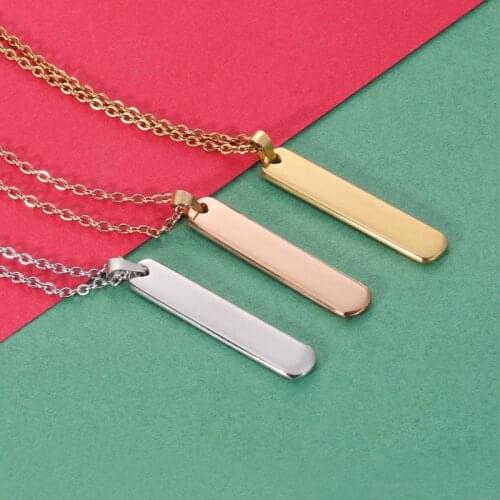 10pcs/Lot Strip Bar Pendant Necklaces Mirror Polish Stainless Steel Choker Necklace For Women Men Jewelry 50cm