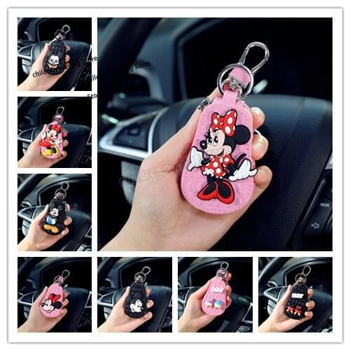 Disney Mickey Mouse Car Key Case Creative Cute Key Case Cartoon Leather Key Case Car Accessories Universal Key Protective Case