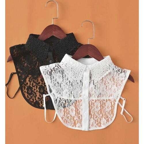 Black White Fake Collar Shirt Women False Collars Embroidery Floral Lace Lapel Blouse Detachable Collars Half-Shirt Decorative