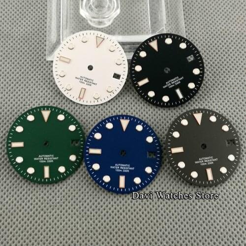 Sterile Watch Dial 28.5mm Green Luminous Date Window Fit fit nh35 eta 2824 2836 miyota 8205 821A 8215 DG2813/3804 movement