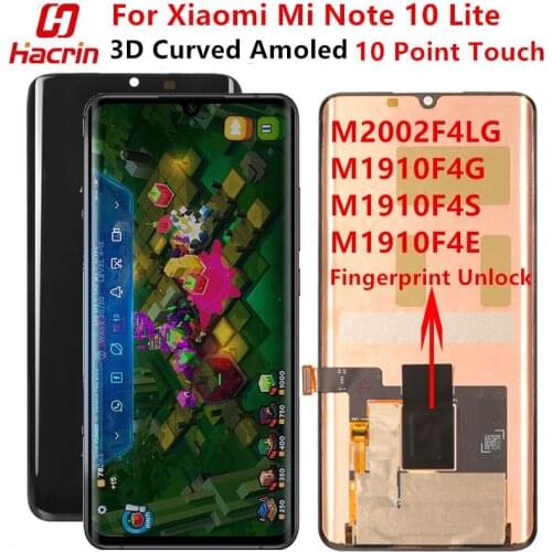 AMOLED Screen For Xiaomi Mi Note 10 Lite Display Screen Original Lcd Display+Touch Screen With Fingerprint For mi note 10 Lite