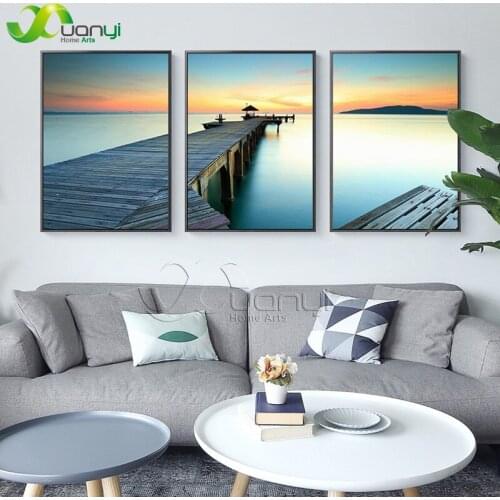 3 Panel Canvas Art Sunset Seascape Poster Painting Sea Wave Picture For Bed Room Home Decor Sea View Wall Canvas Modern Art