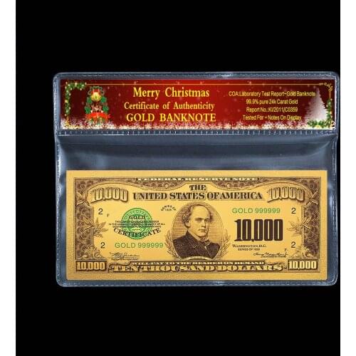 Collection Commemorative Coin US 10000 US Dollar Banknote 24k Gold Gold Plated Christmas Plastic Frame Paper Gift 2 Pieces/Batch
