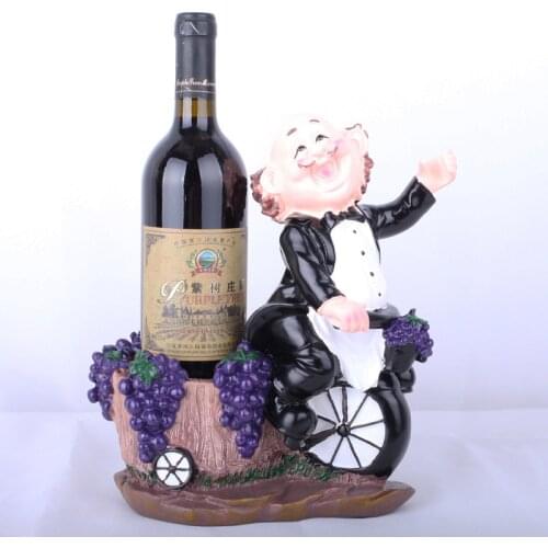 JOYLIVE Wine Container Wine Rack Home Decoration Figurines Resin Ornament Cycling Men Grape Basket Wine Holder Shelf Decor 2021