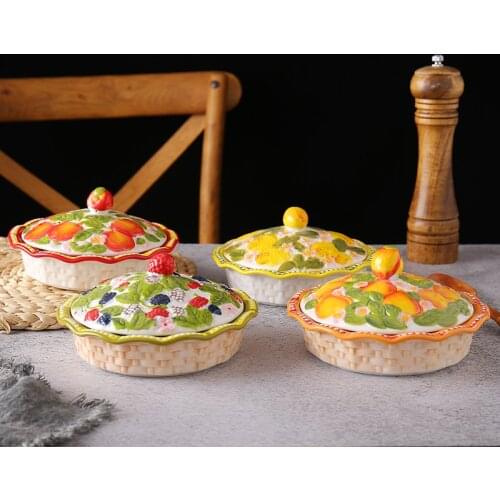 Nordic Creative Embossed Ceramic Bake Pan Bowl Set Binaural Fruit Vegetable Oven Bake Plate