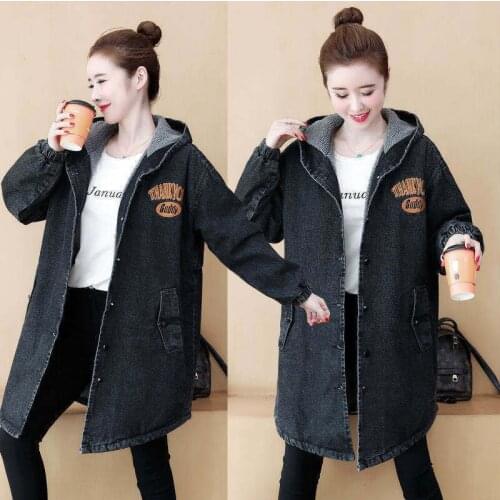 Fashion Lamb Wool Plus Size Denim Cotton Coat Women Mid-length Plus velvet Hooded Thick Warm Winter Denim Jacket Outwear R547