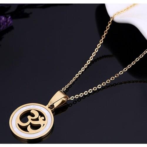 Stainless Steel Small Buddhist AUM OM India Round Yoga Pendant Necklace Indian Hindoo OHM Hindu Religion Jewelry