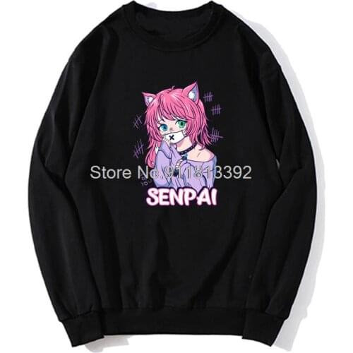 Kawaii Anime Neko Girls Hoodie Pastel Goth Menhera Sick Hoodies Unisex Men Fleece Sweater Sweatshirt Streetwear Harajuku