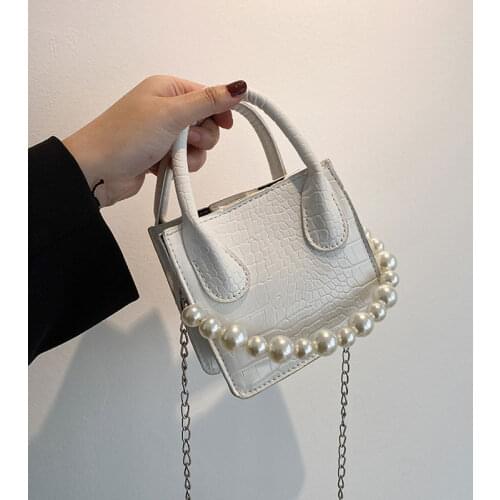 Fashion Small Square Handbags For Women High Quality Pu Leather Shoulder Bags Designer Female Crossbody Bags Pearl Lady Purse