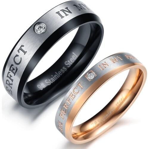 Fashion Jewelry 316L Stainless Steel Rings Black/Gold Circle Simple Zircon Couple Rings Wedding Rings Engagement Rings GJ330