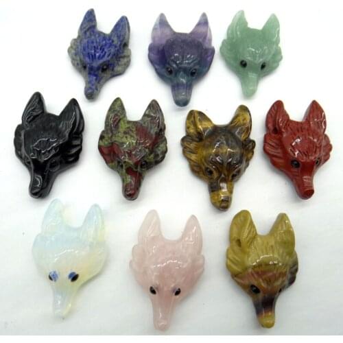 Natural stone fluorite aventurine Quartz Crystal tiger eye Wolf Head shape Pendant for diy jewelry making necklac Accessories2pc