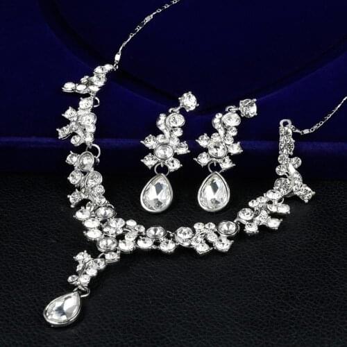 New Fashion Women Prom Wedding Bridal Faux Crystal Rhinestone Necklace Earrings Jewelry Set conjuntos de joyas ювелирные наборы