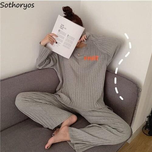 Pajama Sets Women Cute Cartoon Printed Letter Casual Comfortable Couples Sleepwear Tops Round Neck Loose Unisex High Quality