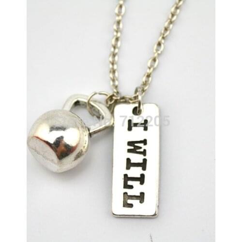 Dumbbell barbell Kettle bell with I WILL Fitness weightlifting Gym chain necklace (A1201)