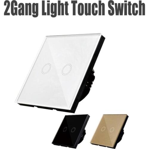 Practical 220V EU Standard Luxury Crystal Glass Panel Home Light Switch Smart Home 2GANG 1WAY Touch Wall Switch EU/UK