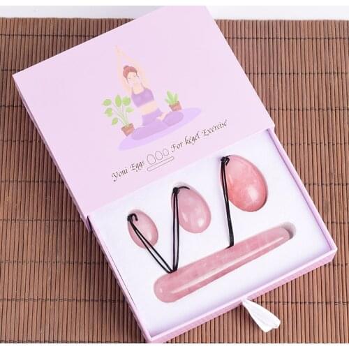 Rose Quarz Egg Yoni Wand Gift Boxes Set Natural Crystal Drill Massage Jade Eggs Ball Kegel Exercise Pelvic Floor Muscle Vaginal