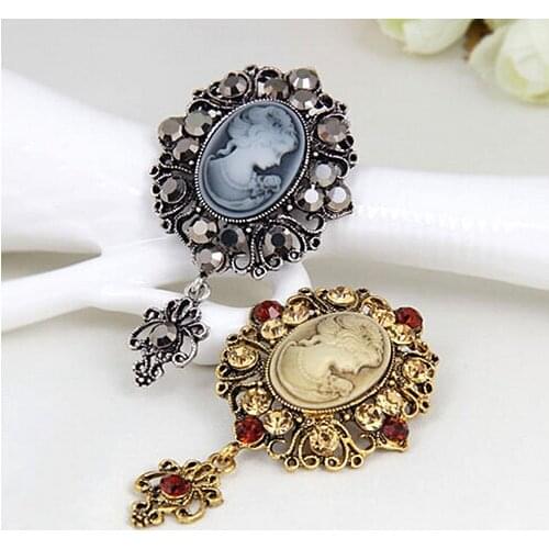 Retail Vintage Stylish Victorian Style Lady Cameo Brooch Pendent Drop Pins Broaches New Trendy Elegant Gift Pins Anti-gold