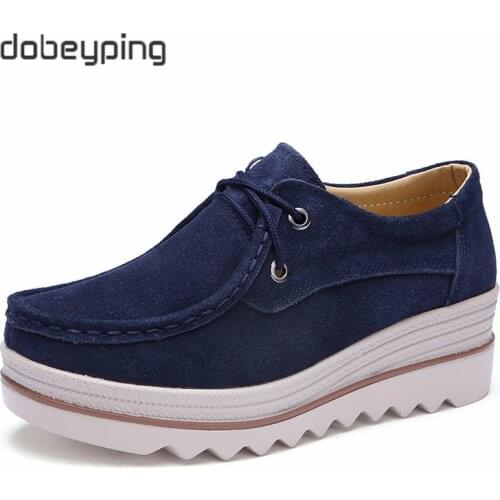 Dobeyping New Autumn Shoes Woman Cow Suede Leather Women Flats Lace-Up Womens Loafers Casual Flat Platform Female Sneakers