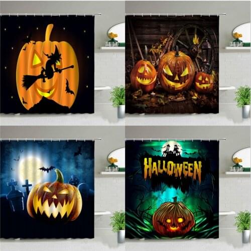 Happy Halloween Pumpkin Wizard Shower Curtains Cute Cartoon Terror Bathroom Curtain Background Wall Home Decor Screen With Hooks
