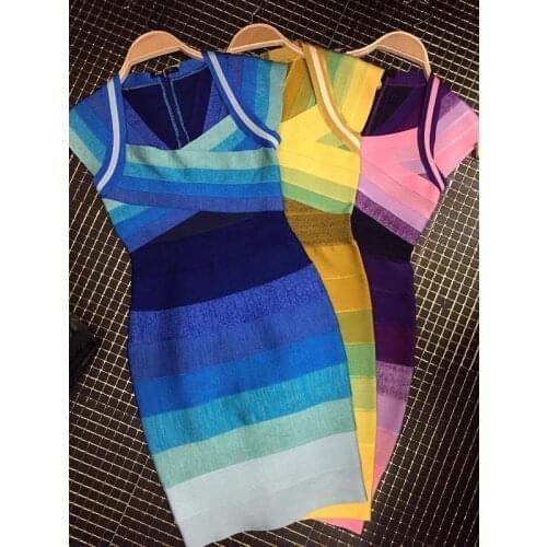 4 Colors Top Quality HL Short Sleeve Colorful Square Collar Bandage Dress Elegant Bodycon Dress