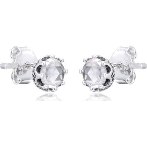 Clear CZ Sparkling Crown Stud Earrings for Women 925 Sterling Silver Jewelry Pave Small Stone Round Shape Girls Earrings 2019
