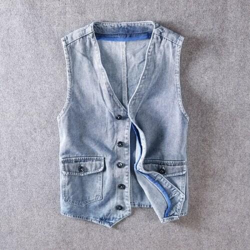 Fashion Streetwear Men Vest High Quality Retro Light Blue Casual Smart Denim Vests British Style Cotton Sleeveless Jacket Men