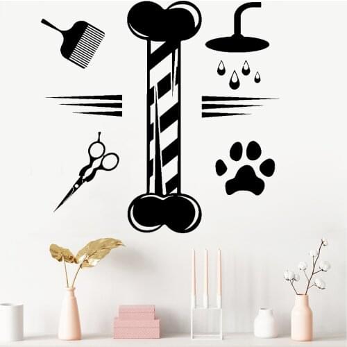 Pet Store Wall Decal Dog Bathing Manicured Nails Services Sign Grooming Shop Window Vinyl Wall Stickers Art Home Decoration Y856