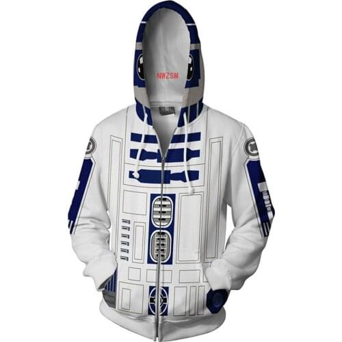 Star Cosplay R2-D2 Hoodie 3D Print Hood Zipper Up Hoodie Adult Jacket Sweatshirt Pullover Coat