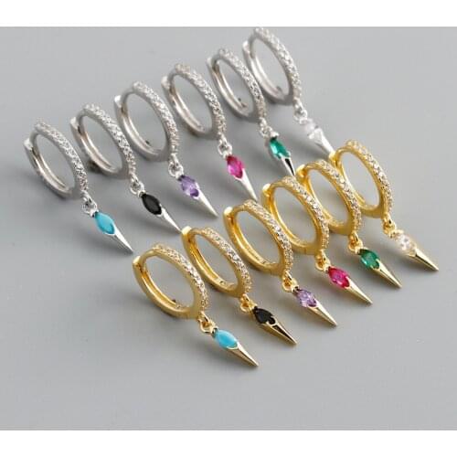 1Pair Piercing 925 Sterling Silver Dangle Earrings for Women 2021 Trend Jewelry Blue Black Red Green Zircon Pendant Earrings
