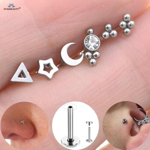 2Pcs 16G Bar Stunning Moon Star Earrings Ball Nose Stud Ear Piercing Helix Tragus Cartilage Conch Labret Lip Ring серьги Jewelry