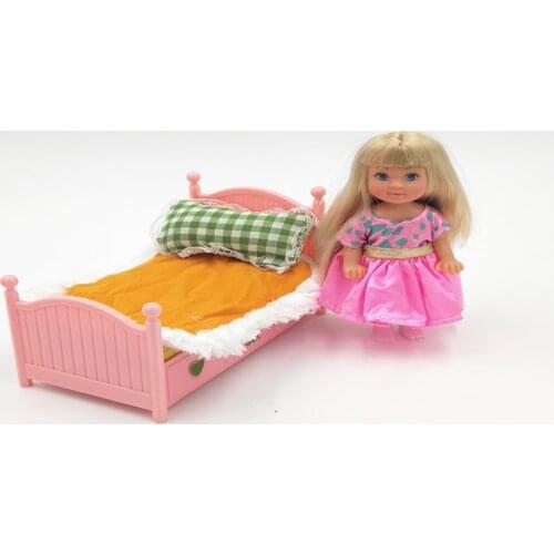 4pcs/set Genuine Brand new Little fashion girl doll with clothes+bed+pillow+blanket toy for girl mini princess playset gift