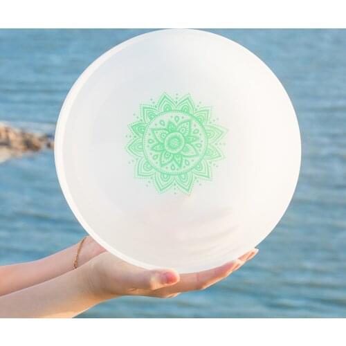 8 Inch F Heart Green Chakra Symble Pattern Quartz Crystal Singing Bowl + MALLET