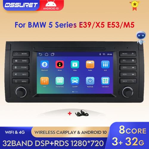 7 Inch Android 10 Car GPS Radio Navigation for BMW 5 Series E39 X5 E53 M5 7 Series E38 2000-2007 Mirror-link Wifi 4G BT SWC DVR