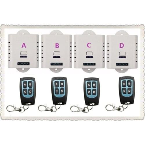 AC85V 110V 240V 220V 1CH RF Wireless Remote Switch teleswitch4pcs Receiver & 4pcs Transmitter With 4 buttons